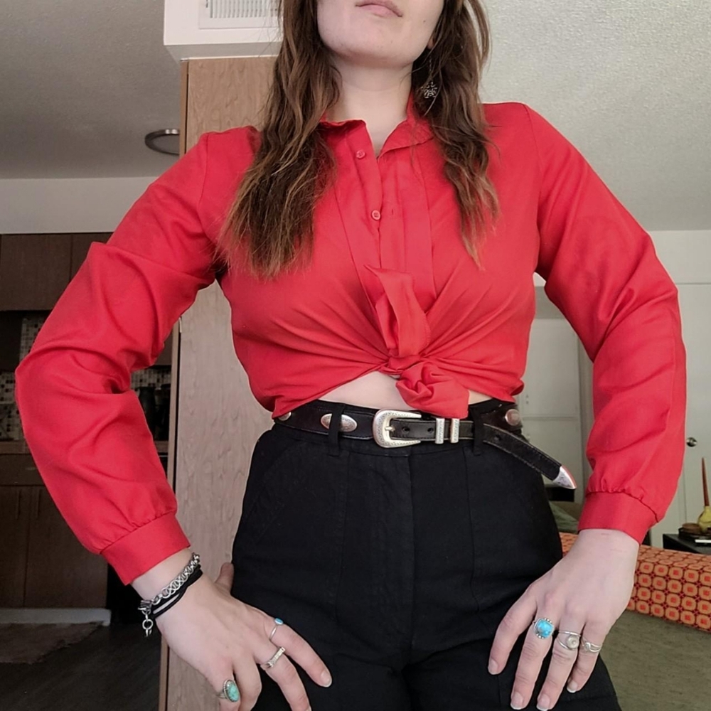 Retro Bright Red Button-Up